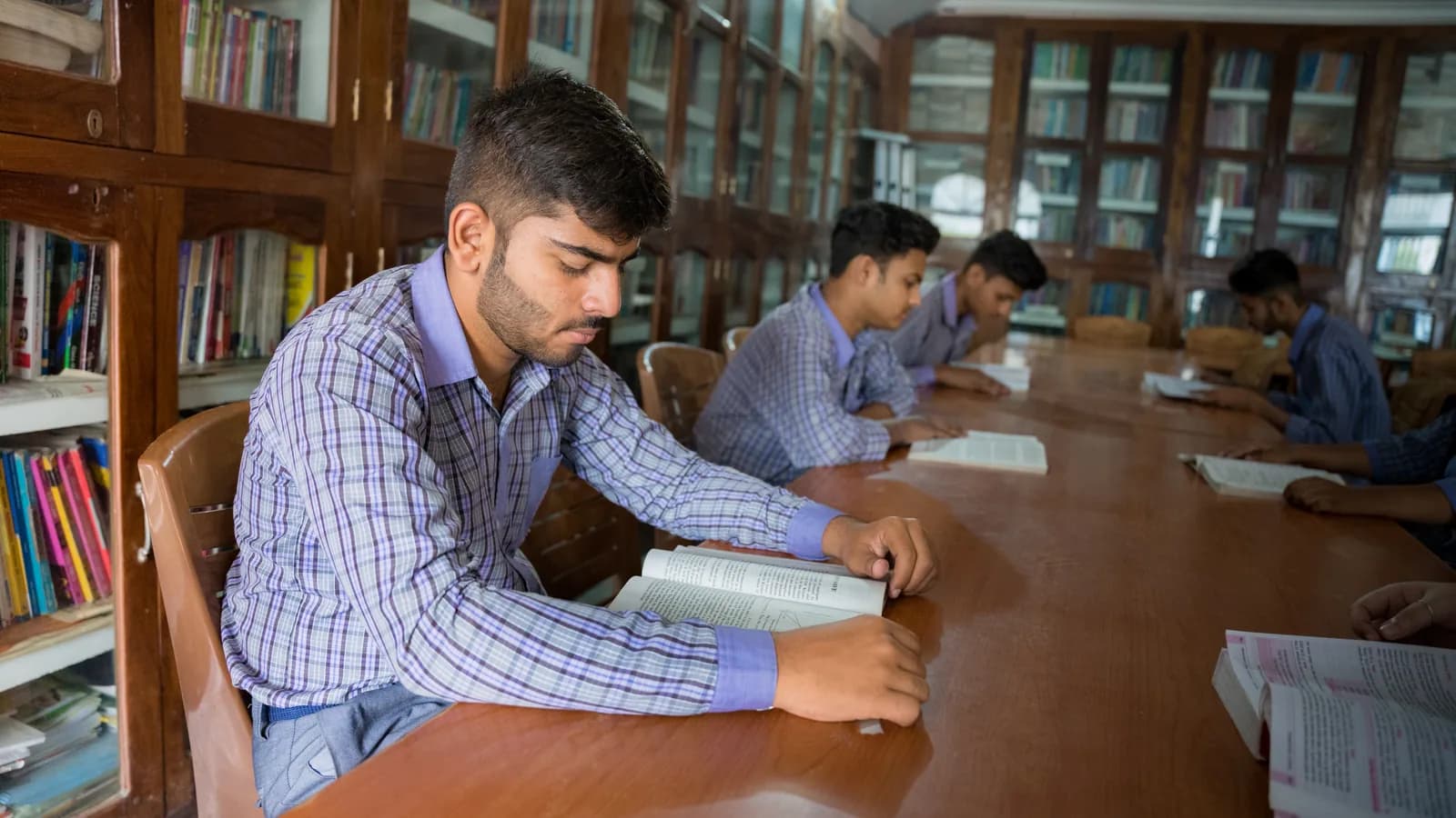 Senior students studying in the library at Udaya Public School, Ayodhya