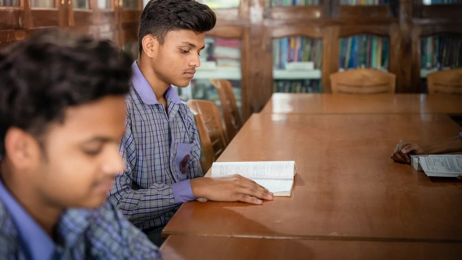 Students reading in the library at Udaya Public School, Ayodhya